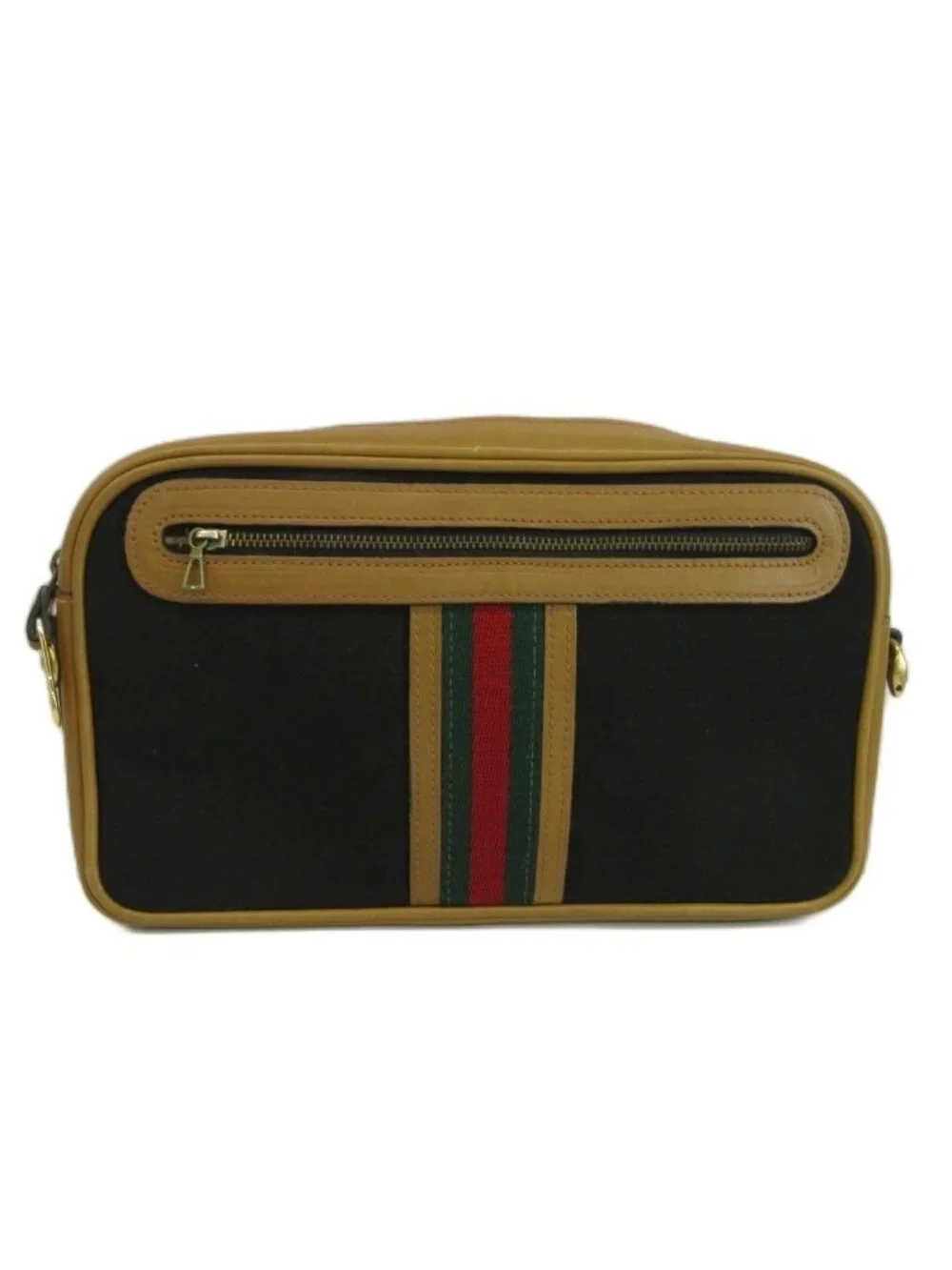 Gucci Vintage Clutch Canvas Leather GG Pattern Sherry Line Black Beige